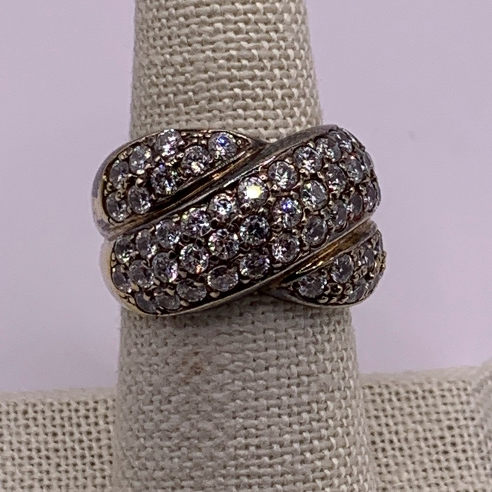 Elegant Chunky Gold and Crystal Ring, size 7